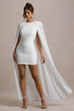 Elysium White Bodycon Mini Dress With Chiffon Cape