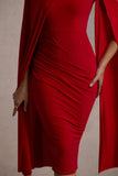 Marysol Red Asymmetric Cape Midi Dress