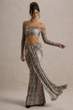 Vitality Snake Print Ruched Drape Maxi Skirt