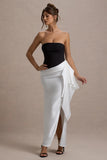 Kalinda Black And White Strapless Maxi Dress With Draped Skirt