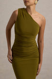 Dalarie Green One-Shoulder Gathered Maxi Dress