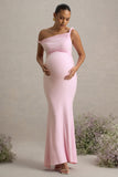 Lita Pink Twisted Asymmetric Maternity Maxi Dress