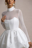 Tinkerbell White Satin Long-Sleeve Puffball Mini Dress
