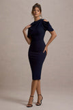 Dorothea Navy Draped Midi Dress With Cape