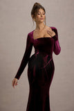 Gemima Port Velvet Square-Neck Midi Dress With Bow