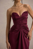 Desirie Plum Satin Sweetheart Gathered Maxi Dress