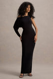 Floria Black Draped One-Sleeve Maxi Dress