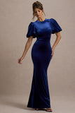 Ashlin Navy Velvet Puff-Sleeve Maxi Dress