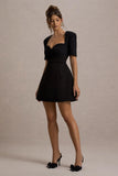 Johanna Black Sweetheart Short-Sleeve Mini Dress
