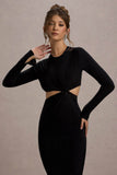 Attina Black Long-Sleeve Twisted Cut-Out Maxi Dress