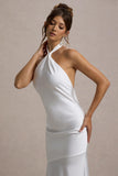 Knox White Satin Knot Halter-Neck Maxi Dress
