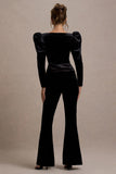 Ramie Black Velvet Flared-Leg Trousers