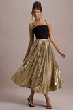 Nicci Black & Gold Strappy Midi Dress With Sequin Skirt