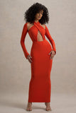 Gita Orange Halter-Neck Long-Sleeve Maxi Dress