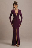 Aluna Plum Plunge-Neck Twisted Split Maxi Dress
