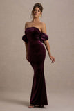 Amandine Port Velvet Bardot Maxi Dress