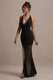 Diaz Black Embellished Cowl-Neck Split Maxi Dress