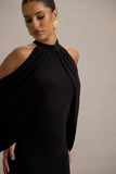 Teresa Black High-Neck Cold-Shoulder Maxi Dress
