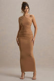 Dalarie Brown One-Shoulder Gathered Maxi Dress