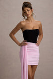 Sweetie Black & Pink Ruched Mini Dress With Drape