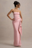 Loz Light Pink Satin Bandeau Draped Maxi Dress
