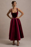 Francisca Berry Velvet Strappy Volume-Hem Midi Dress