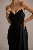 Edel Black Satin Strapless Maxi Dress With Drape