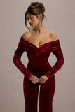 Borealis Berry Velvet Long-Sleeved Bardot Jumpsuit