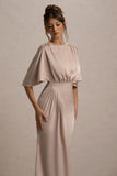 Cinder Champagne Satin Gathered Maxi Dress