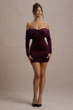 Gilda Port Velvet Bardot Long-Sleeve Mini Dress
