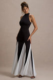Litzy Black High-Neck Maxi Dress With White Chiffon Trim