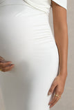 Admired White Ruched One-Shoulder Maternity Midi Dress