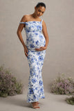 Lita Blue Floral Print Twisted Asymmetric Maternity Maxi Dress
