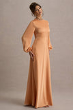 Crawley Peach Satin Puff-Sleeve Maxi Dress