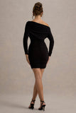 Zhara Black Ruched One-Shoulder Bodycon Mini Dress