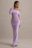 Belamour Lavender Semi-Sheer Bardot Gathered Maxi Dress