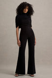 Isoline Black Twist Cape Flared-Leg Jumpsuit
