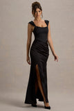 Admire Black Satin Corset Wrap Maxi Dress