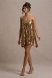 Nevada Gold Embellished Strappy Halter-Neck Mini Dress