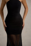 Sonya Black Halter-Neck Maxi Dress With Mesh Skirt