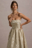 Zuma Gold Metallic Jacquard Strapless Midi Dress