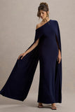 Florentina Navy One-Shoulder Cape Maxi Dress