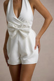 Darla White Plunge Neck Playsuit With Bow