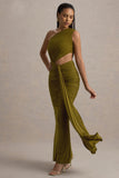 Beline Green One-Shoulder Cut-Out Maxi Dress With Drape