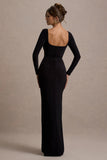 My Pleasure Black Square Neck Ruched Maxi Dress