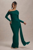 Valina Green Ruched Asymmetric Maxi Dress With Drape