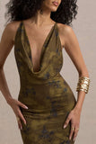 Allana Yellow Floral Print Cowl-Neck Open-Back Maxi Dress