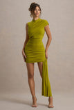 Nocturnal Green Ruched Mini Dress With Sash