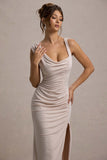 Analissa Champagne Asymmetric Draped Maxi Dress With Split