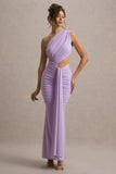Beline Lavender One-Shoulder Cut-Out Maxi Dress With Drape